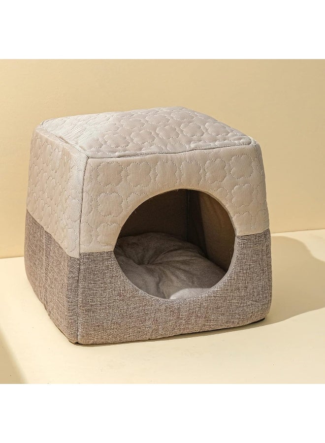 Mumoo Bear Cat Cave Bed for Indoor Cats up to 7kg, 37x33x30cm 3 in 1 Warm Cave Cat House Cat Sofa Bed Foldable Microfiber Tent with Removable Washable Cushion Pillow for Kitten Cats Small Pets