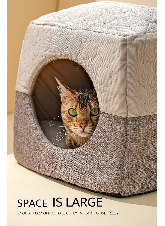 Mumoo Bear Cat Cave Bed for Indoor Cats up to 7kg, 37x33x30cm 3 in 1 Warm Cave Cat House Cat Sofa Bed Foldable Microfiber Tent with Removable Washable Cushion Pillow for Kitten Cats Small Pets