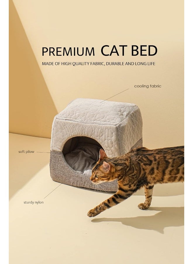 Mumoo Bear Cat Cave Bed for Indoor Cats up to 7kg, 37x33x30cm 3 in 1 Warm Cave Cat House Cat Sofa Bed Foldable Microfiber Tent with Removable Washable Cushion Pillow for Kitten Cats Small Pets