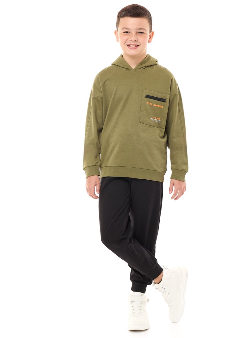 Boys' 2-Piece Hoodie and Jogger Set (8-14 yrs) Olive-Black