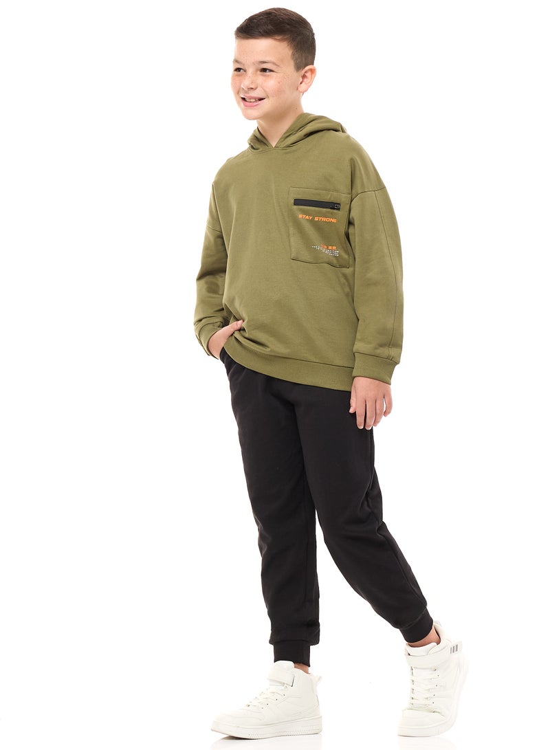 Boys' 2-Piece Hoodie and Jogger Set (8-14 yrs) Olive-Black