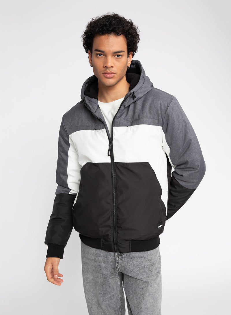 Water-Repellent Slim Fit Hooded Polar Lined Jacket