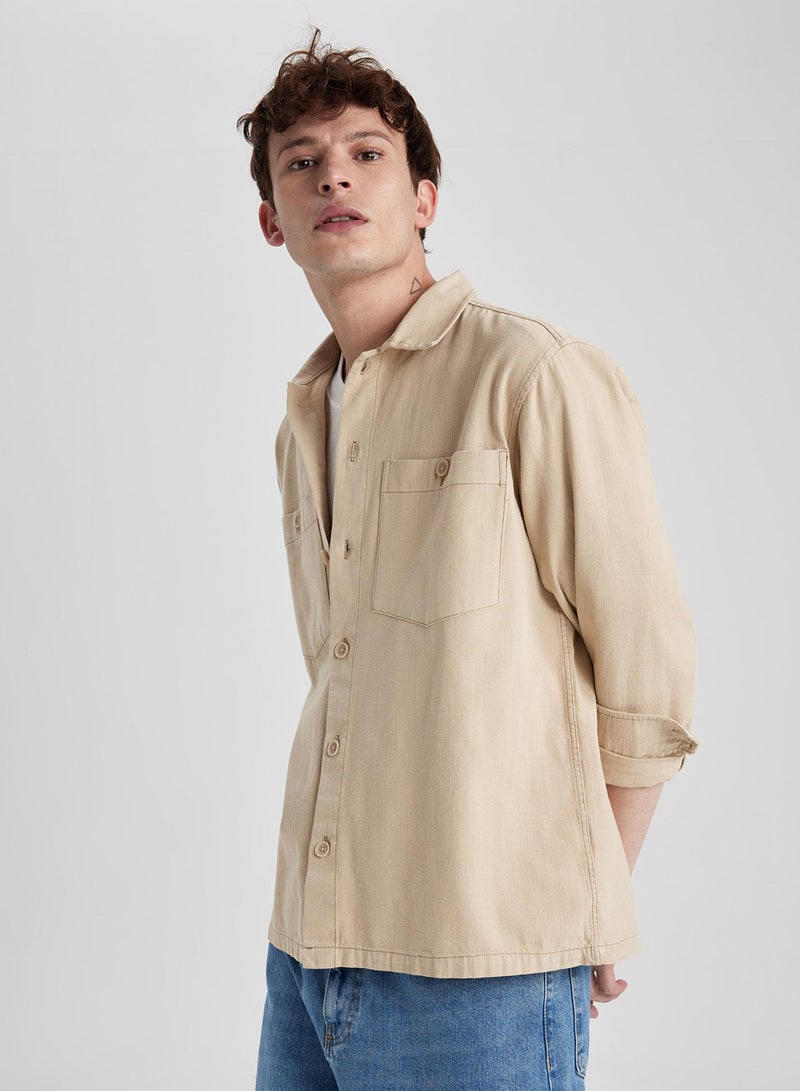 Relax Fit Cotton Long Sleeve Shirt Jacket