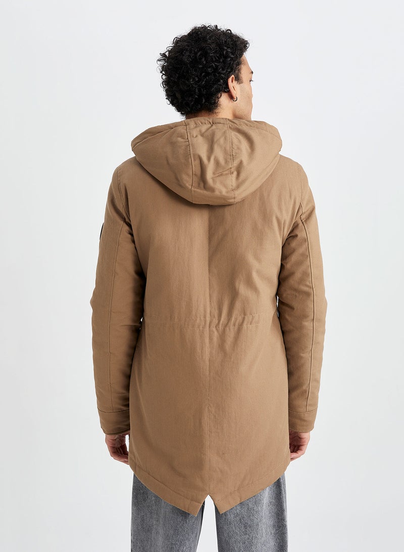 Slim Fit Hooded Plush Lined Parka Jacket