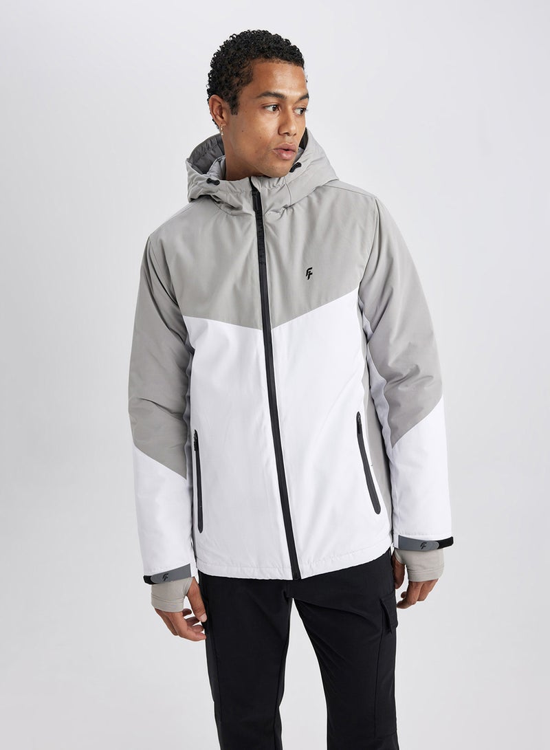 Defactofit Water-Repellent Slim Fit Hooded Ribbed Jacket