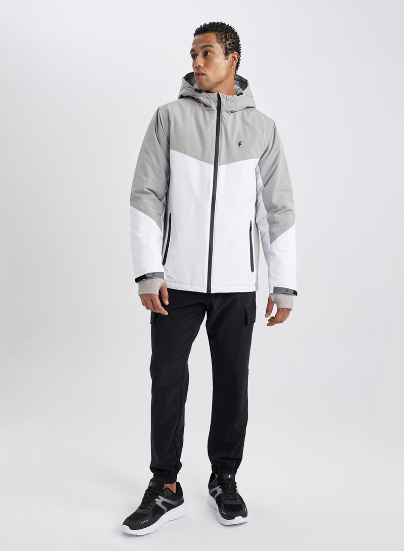 Defactofit Water-Repellent Slim Fit Hooded Ribbed Jacket