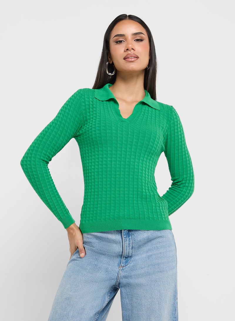 Ribbed Polo Sweater