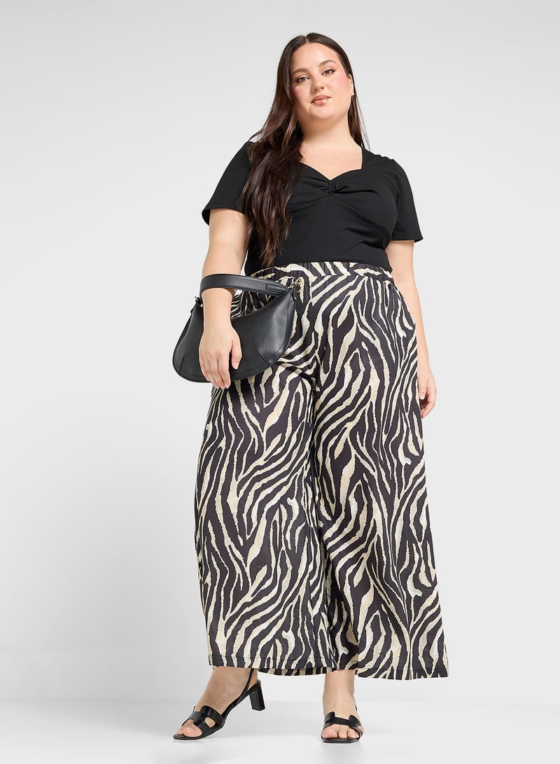 Elasticised Animal Print Wide Leg Pants