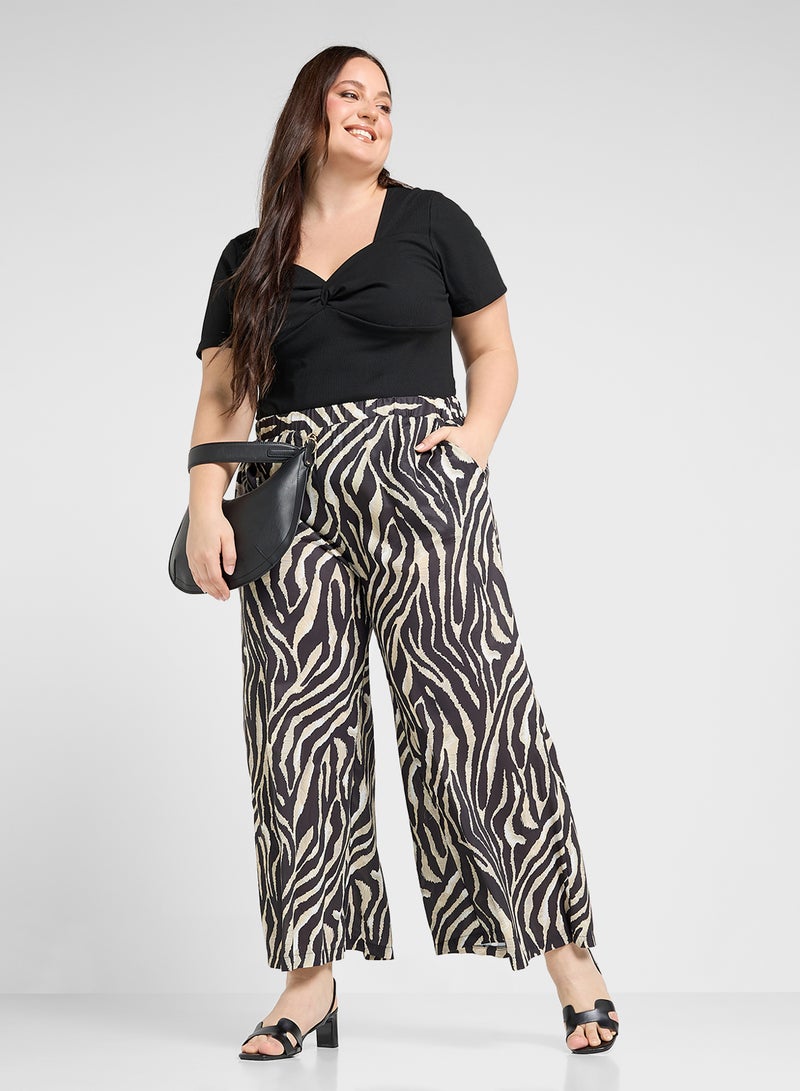 Elasticised Animal Print Wide Leg Pants