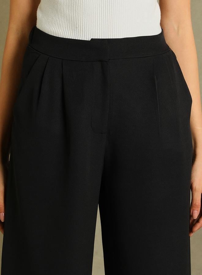 Black Straight Leg Trousers for Women - Relaxed Fit, Classic