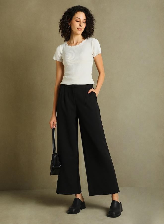 Black Straight Leg Trousers for Women - Relaxed Fit, Classic