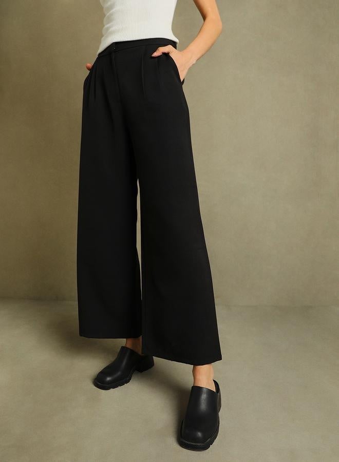 Black Straight Leg Trousers for Women - Relaxed Fit, Classic