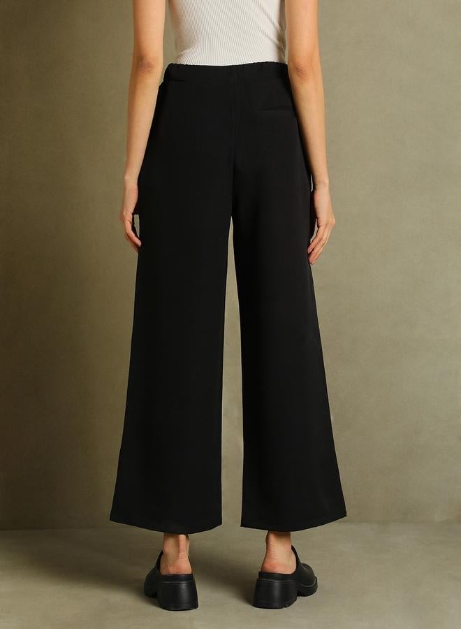 Black Straight Leg Trousers for Women - Relaxed Fit, Classic