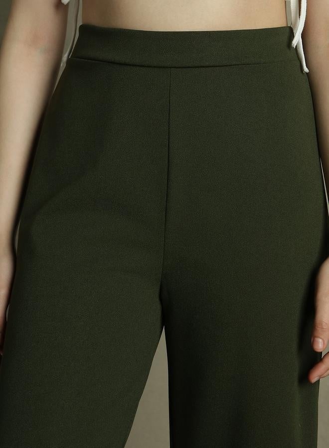 Olive Wide Leg Trousers for Women - Relaxed Fit, Stylish