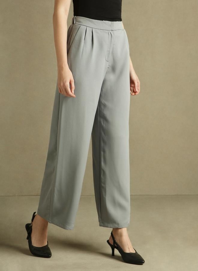 Grey Straight Leg Trousers for Women - Straight Fit, Elegant