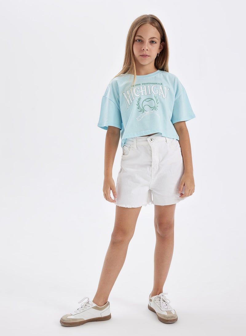 Cropped Crew Neck Printed Short Sleeve T-Shirt