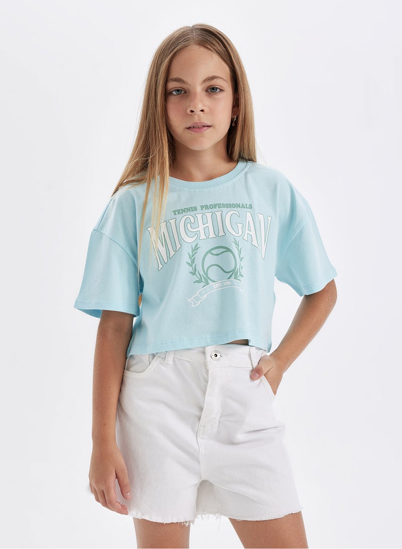 Cropped Crew Neck Printed Short Sleeve T-Shirt