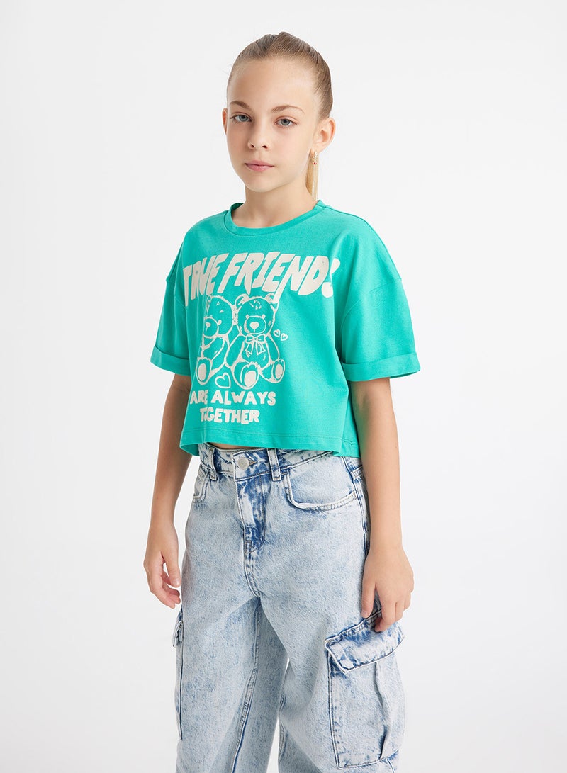 Cropped Crew Neck Printed Short Sleeve T-Shirt