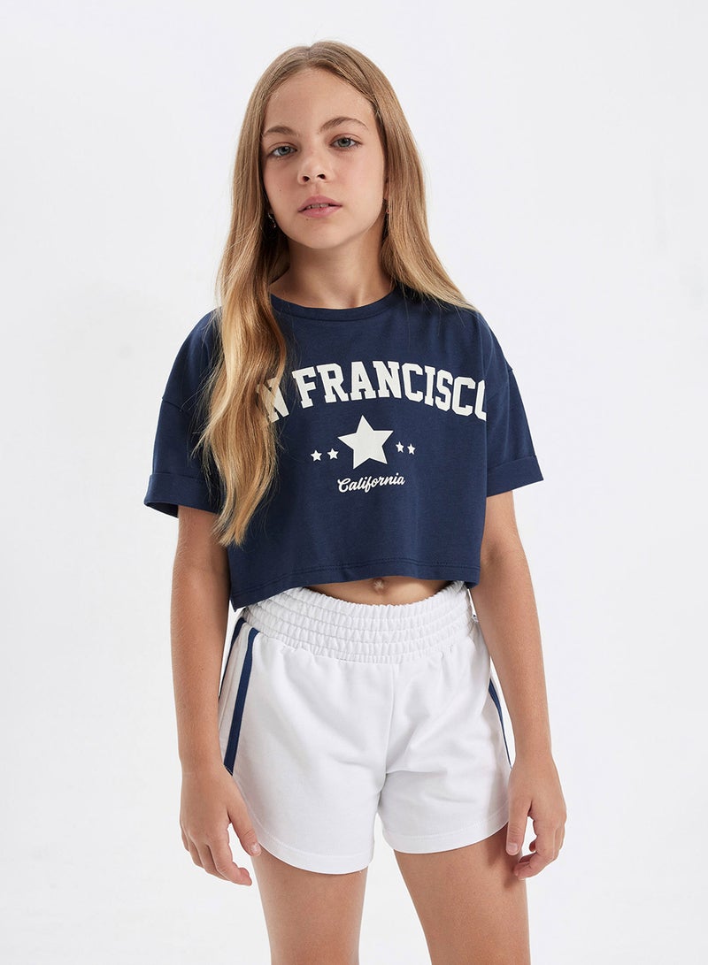 Cropped Crew Neck Printed Short Sleeve T-Shirt