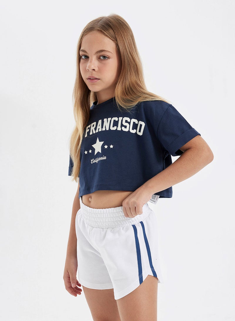 Cropped Crew Neck Printed Short Sleeve T-Shirt