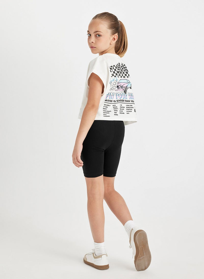 Printed Short Sleeve T-Shirt And Biker Shorts 2-Piece Set