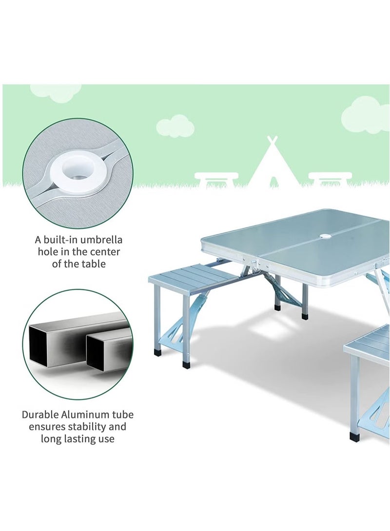 Outdoor Aluminum Portable Folding Camp Suitcase Picnic Table with 4 Seats, Silver