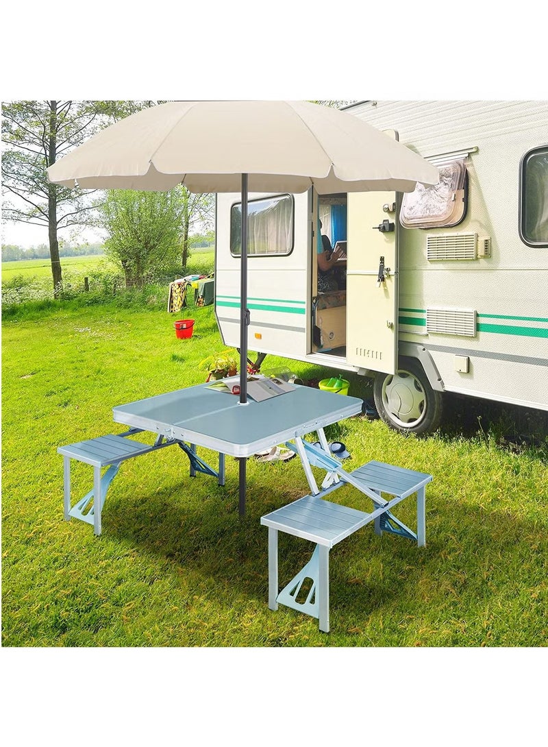 Outdoor Aluminum Portable Folding Camp Suitcase Picnic Table with 4 Seats, Silver