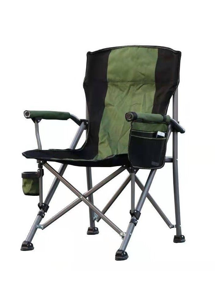 Outdoor Portable Camping Chair Lightweight Folding Green Camping Chair Heavy Duty Support 145KG High Back Padded Lawn Chair with Arm Rest Cup Holder and Portable Carrying Bag