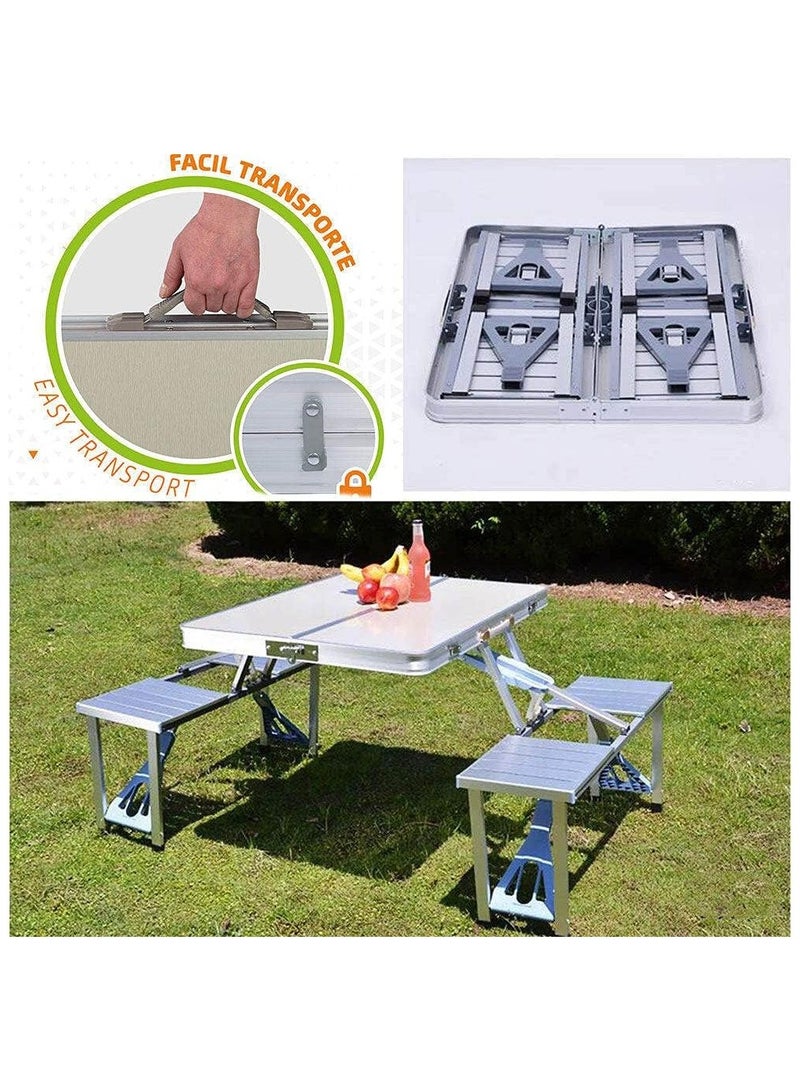 Outdoor Folding Table and Chair Set, Portable Picnic Table with 4 Seats, Suitcase Camping Table and Chair Set, Barbecue Table for Backyard Patio