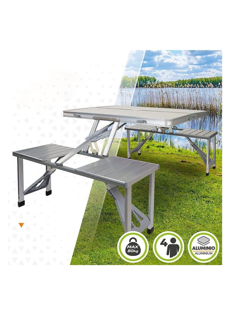 Outdoor Folding Table and Chair Set, Portable Picnic Table with 4 Seats, Suitcase Camping Table and Chair Set, Barbecue Table for Backyard Patio