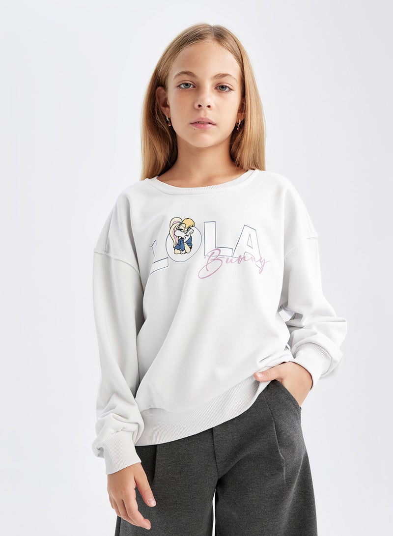 Grey Looney Tunes Printed Relax Fit Crew Neck Sweatshirt