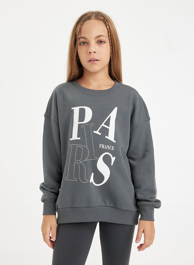 Anthracite Oversized Crew Neck Slogan Printed Sweatshirt