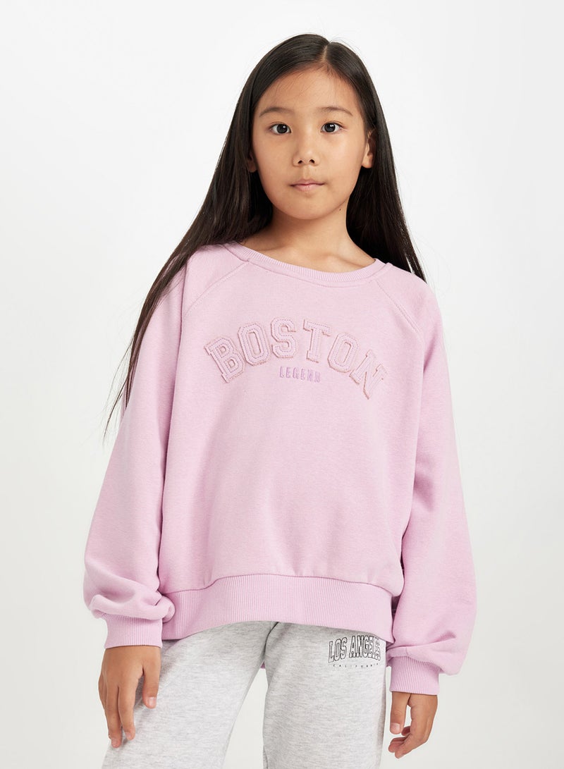 Pink Oversized Fit Crew Neck Slogan Printed Sweatshirt