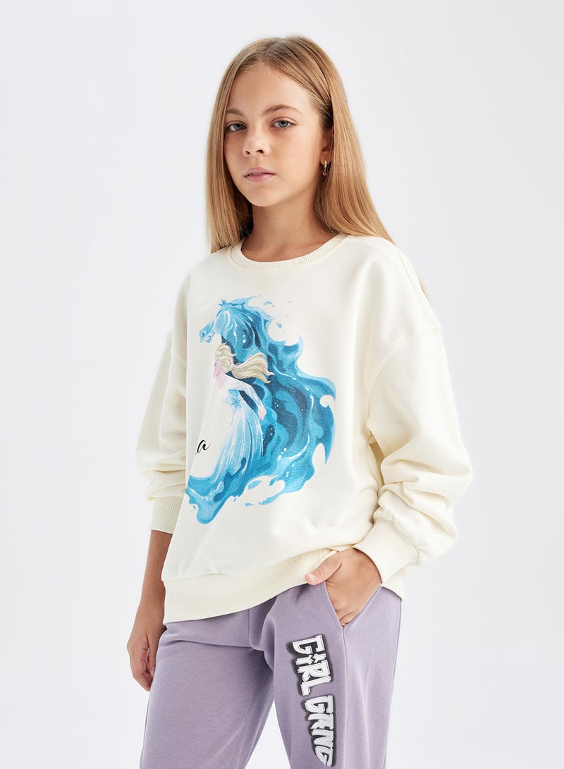 Ecru Frozen Relax Fit Crew Neck Sweatshirt