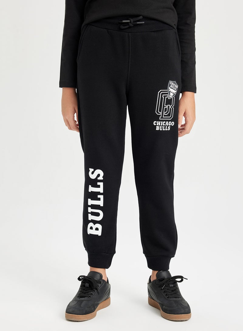 Nba Chicago Bulls Black Elasticated Cuff Jogger Pants With Pockets