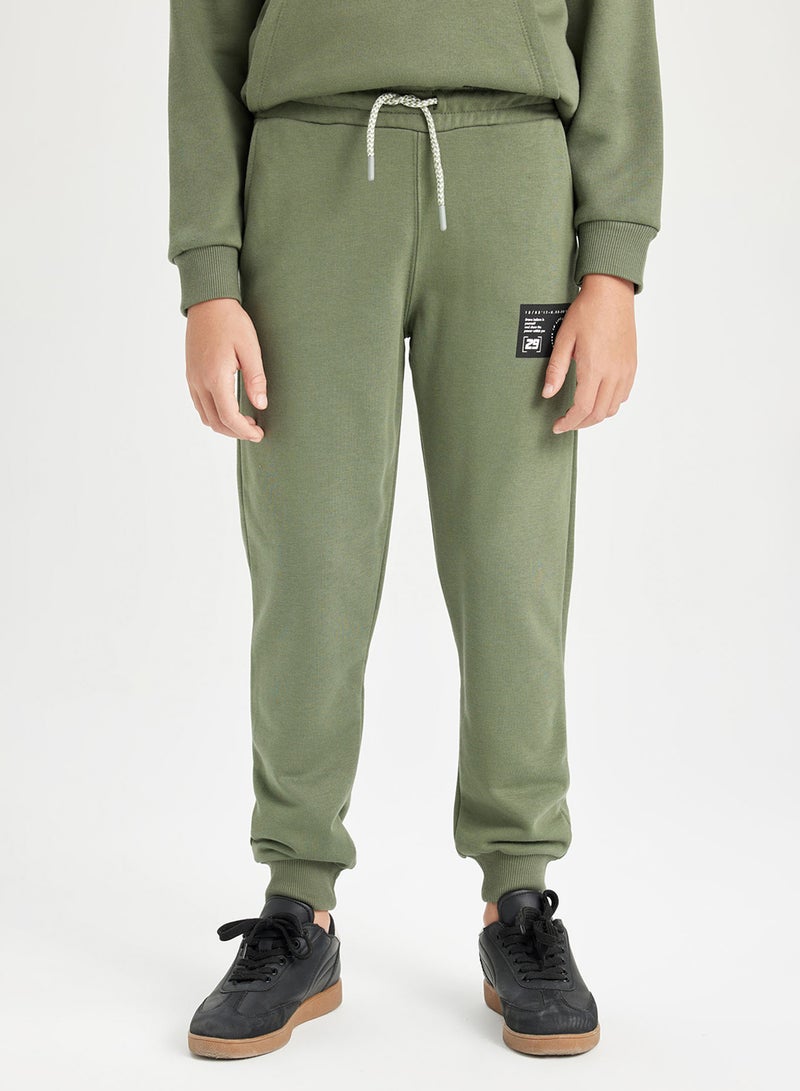 Woven Label Detailed Elasticated Cuffed Jogger School Pants With Pockets