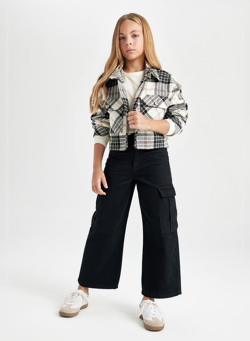 Wide Leg Cargo Pocket Cotton Black Pants