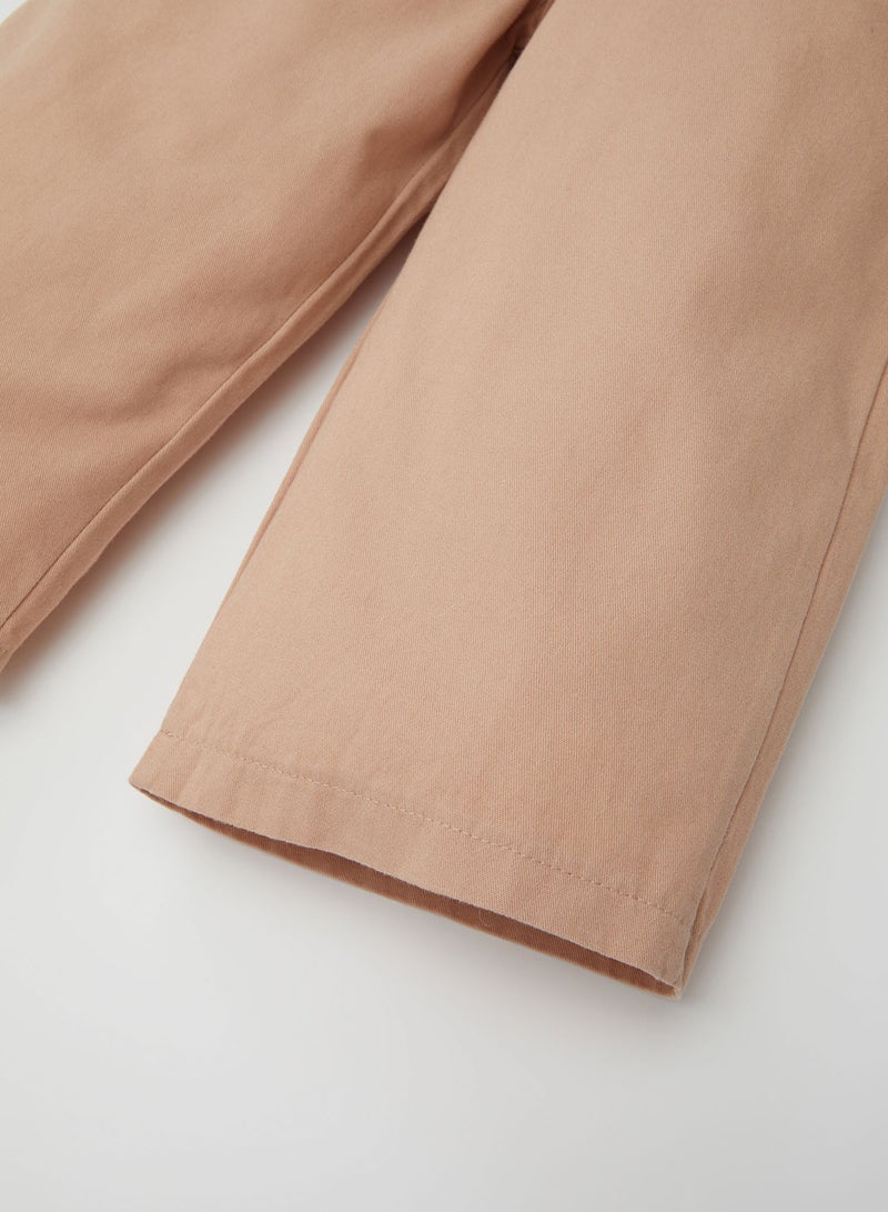 Regular Fit Beige Elasticated Jogger Pants With Pockets