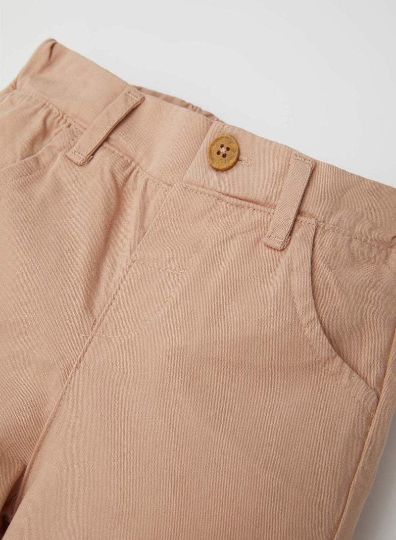 Regular Fit Beige Elasticated Jogger Pants With Pockets