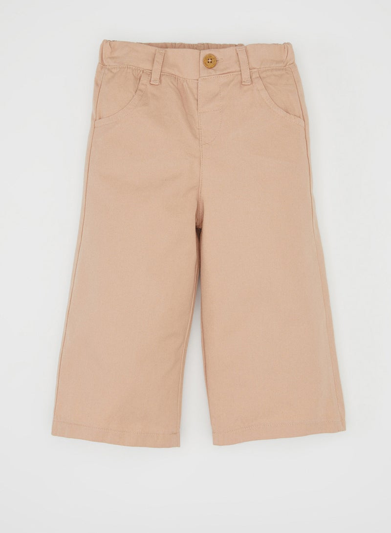 Regular Fit Beige Elasticated Jogger Pants With Pockets