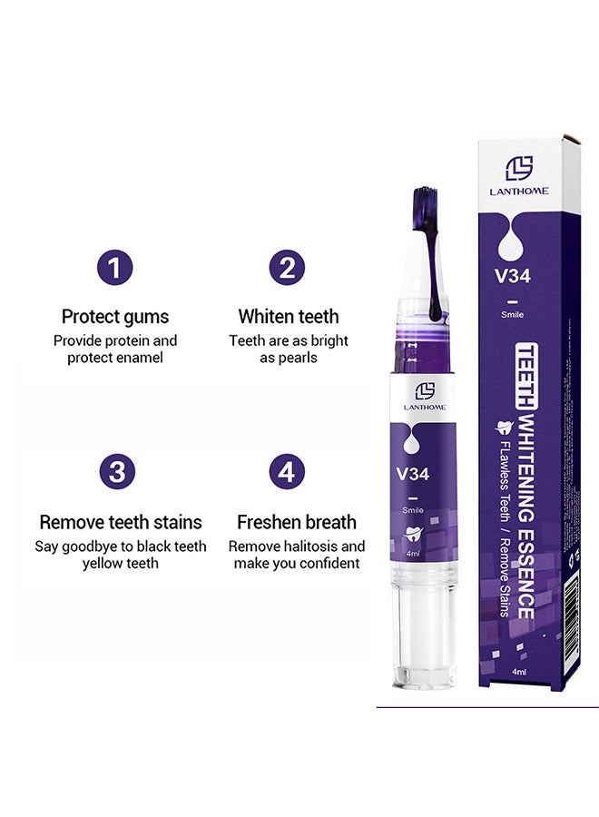 V34 Teeth Whitening Essence - Purple Teeth Whitening Pen, Effective, Painless, No Sensitivity, Travel-Friendly, Tooth Stain Remover and Coffee Stain Remover