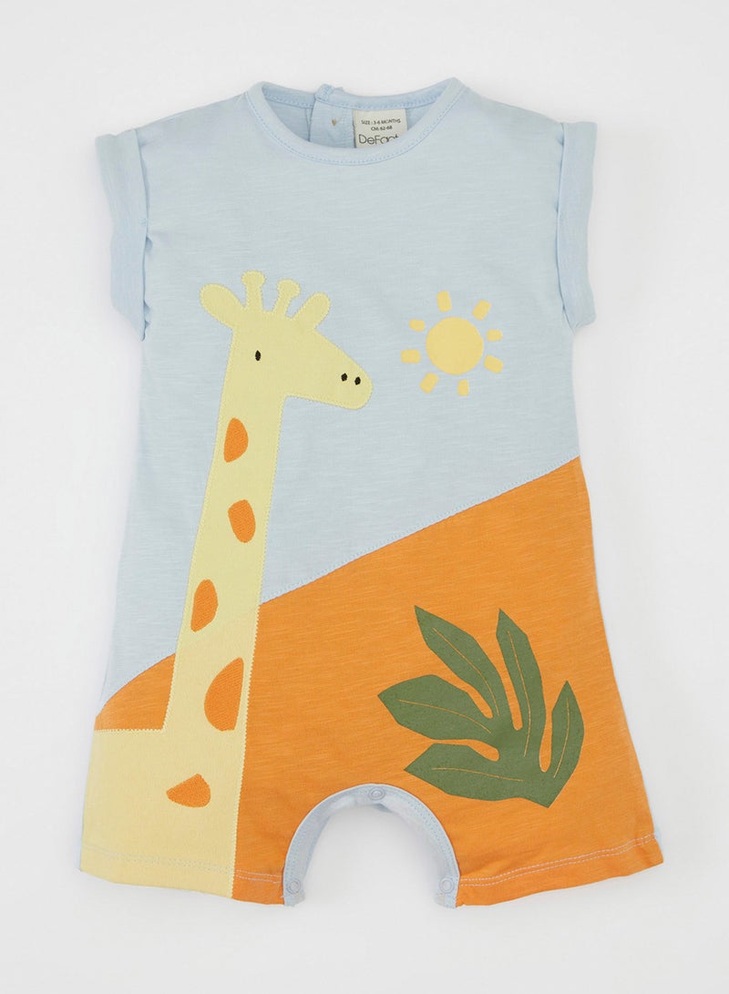 Newborn Giraffe Printed Flame Cotton Sleeveless Romper