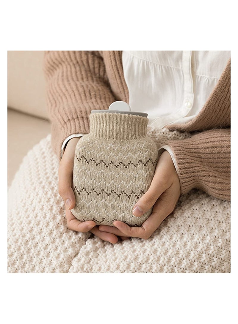 Hot Water Bottle with Soft Cover Small Lovely and Reusable Hand Warmers Portable Removeable Washable Knit Bottle Covers Microwave Oven Heating Available