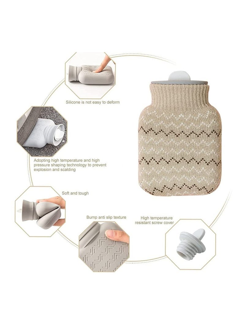 Hot Water Bottle with Soft Cover Small Lovely and Reusable Hand Warmers Portable Removeable Washable Knit Bottle Covers Microwave Oven Heating Available