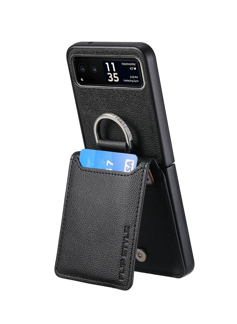 Stylish PU Leather Wallet Case for Motorola Razr+ 2023 - Full Coverage, Kickstand & Pocket Ring Design, Perfect Protection for Your Phone