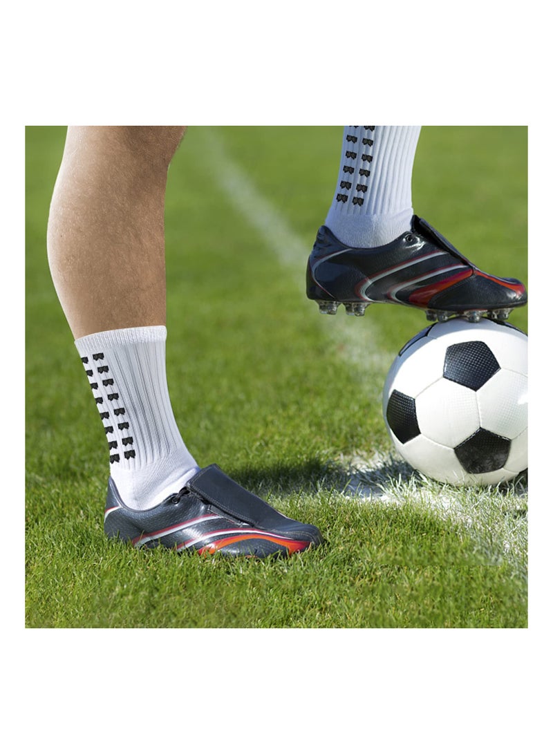 4 Pairs of Men Soccer Socks Anti Slip Non Slip Grip Pads for Football Basketball Sports White