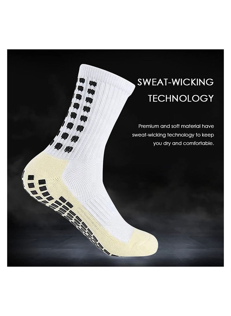 4 Pairs of Men Soccer Socks Anti Slip Non Slip Grip Pads for Football Basketball Sports White