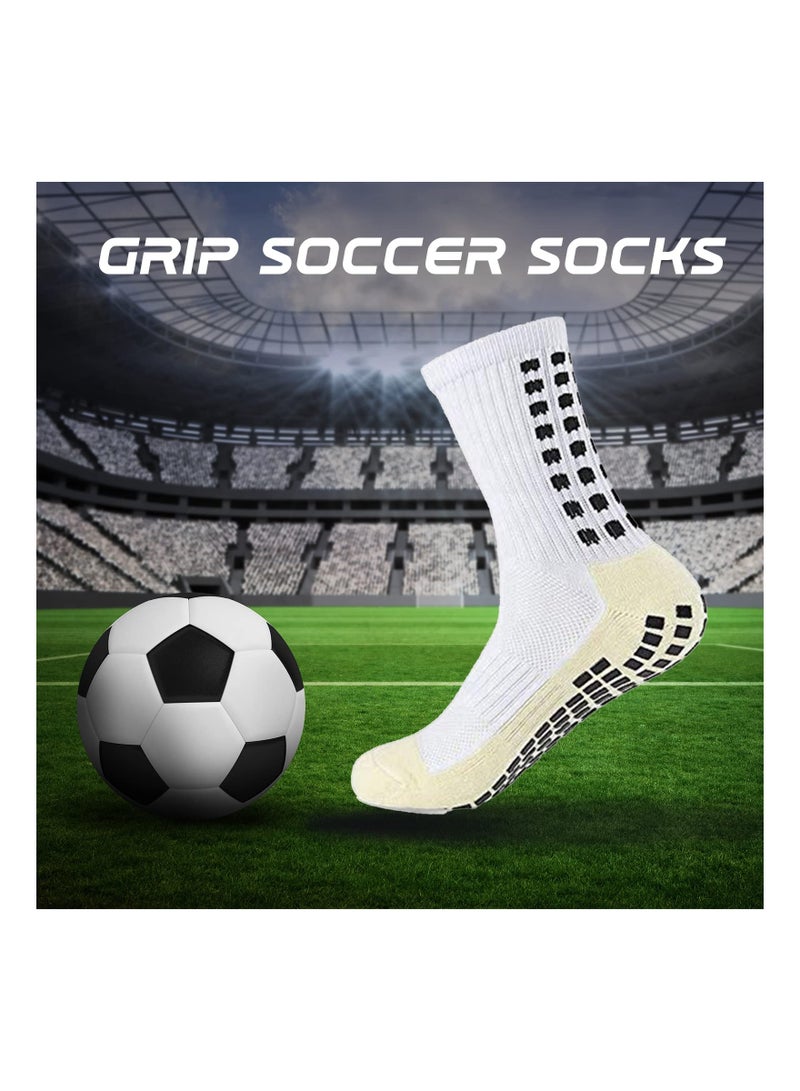 4 Pairs of Men Soccer Socks Anti Slip Non Slip Grip Pads for Football Basketball Sports White