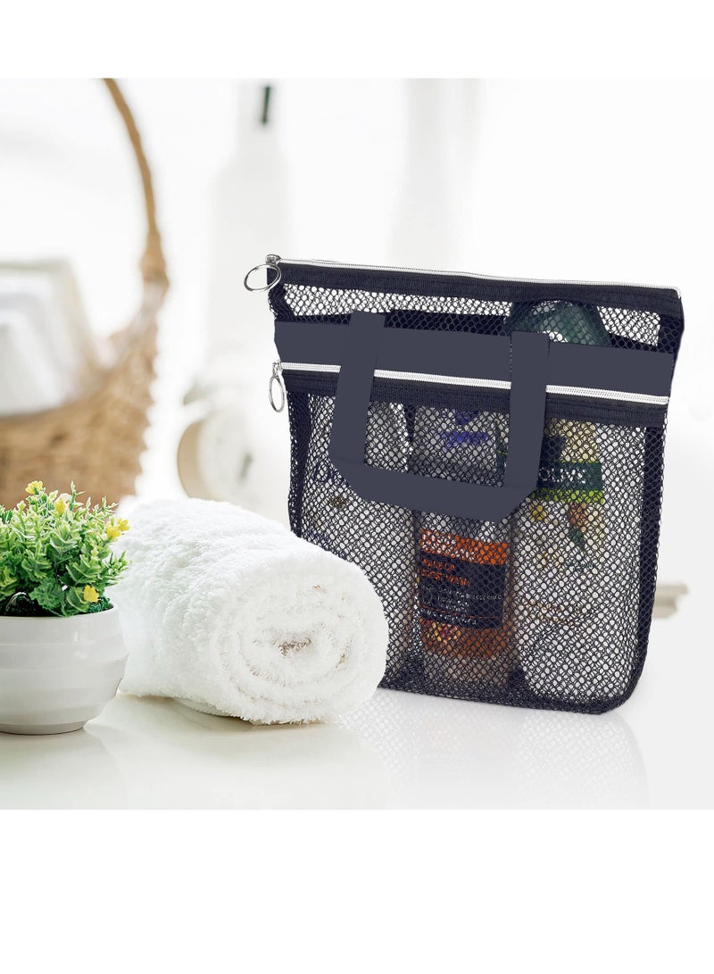 Mesh Shower Caddy Portable 26*25cm Shower Bag with Zipper & 2 Pockets. Shower Tote Ideal for Gym, Travel, Camp, Beach, for Sunscreen, Dorm & College Essentials (Black)