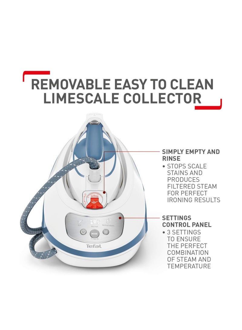 Tefal Steam Generator Iron, 2800W, 520g/min Steam Boost, 7.5 Bar Pressure, Express Protect, White & Blue, SV9202